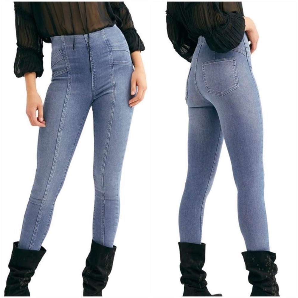 Free People Light Blue High-Waist Skinny Jeans